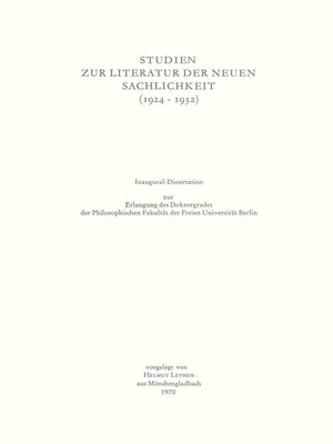 cover image of Studien zur Literatur der Neuen Sachlichkeit (1924–1932)